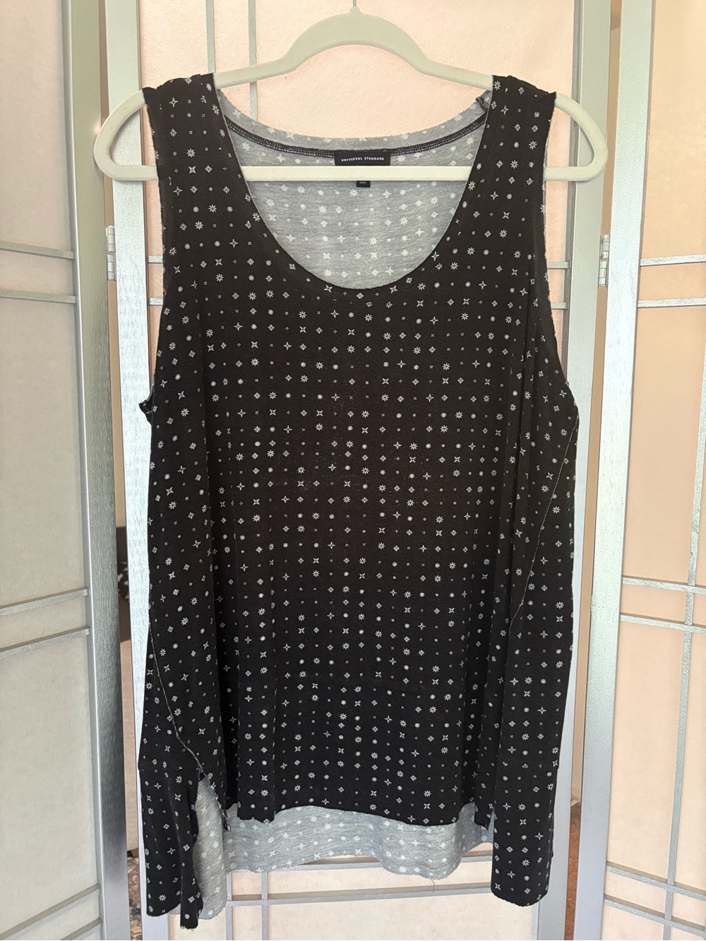 Universal Standard Black Tank Top with White Micro Print